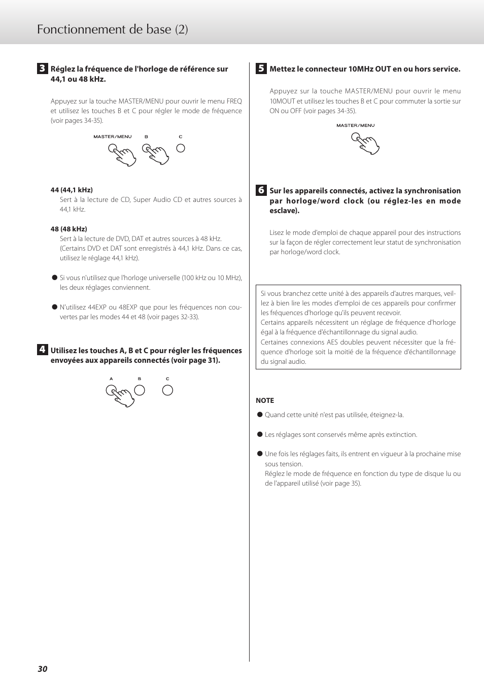 Fonctionnement de base (2) | Teac G-01 User Manual | Page 30 / 60