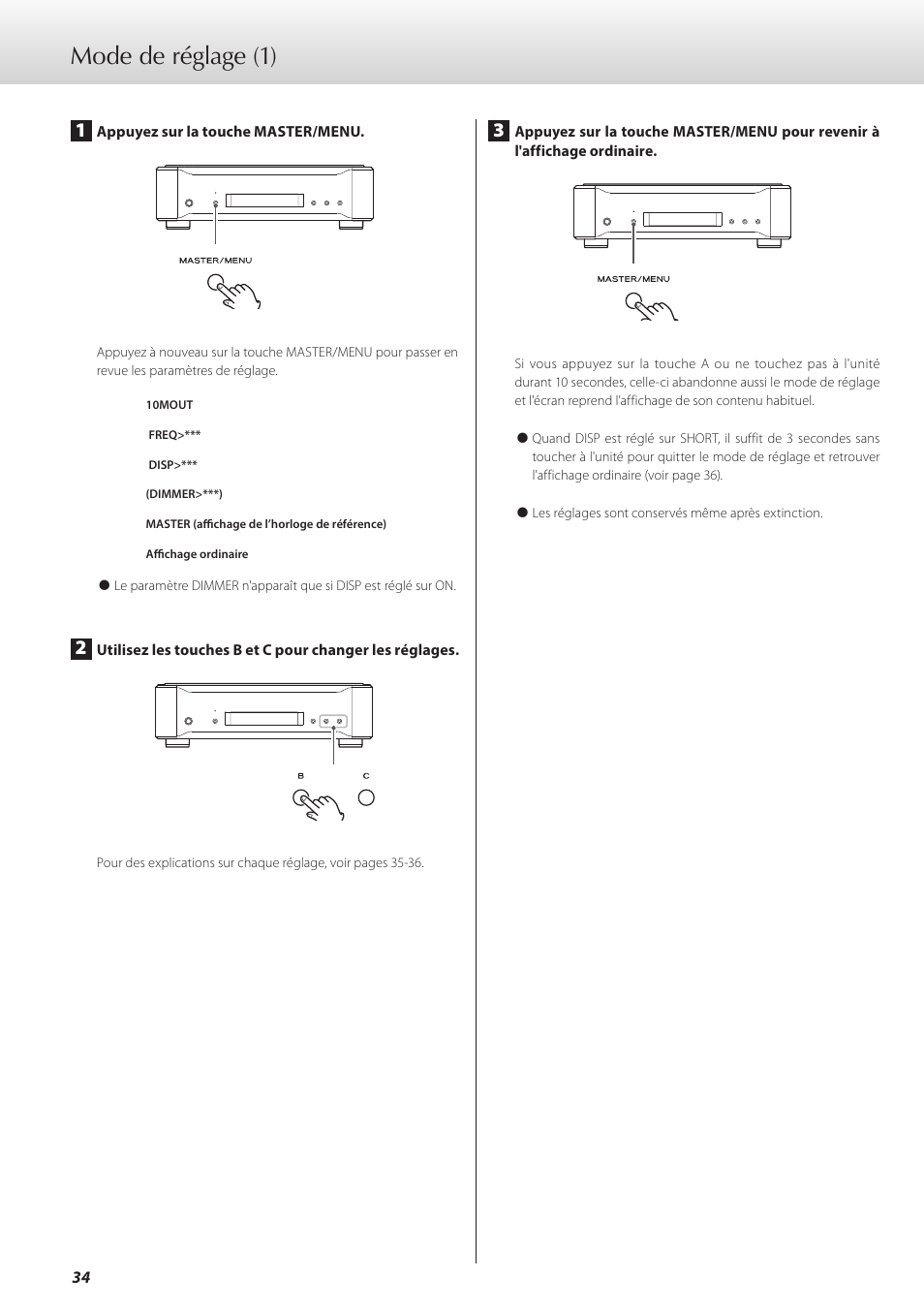 Mode de réglage, Mode de réglage (1) | Teac G-01 User Manual | Page 34 / 60