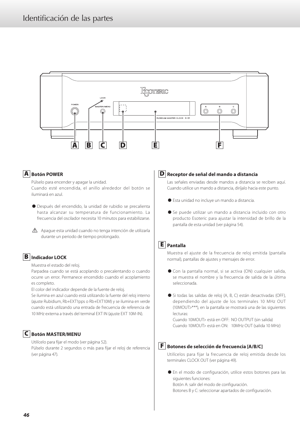 Identificación de las partes | Teac G-01 User Manual | Page 46 / 60