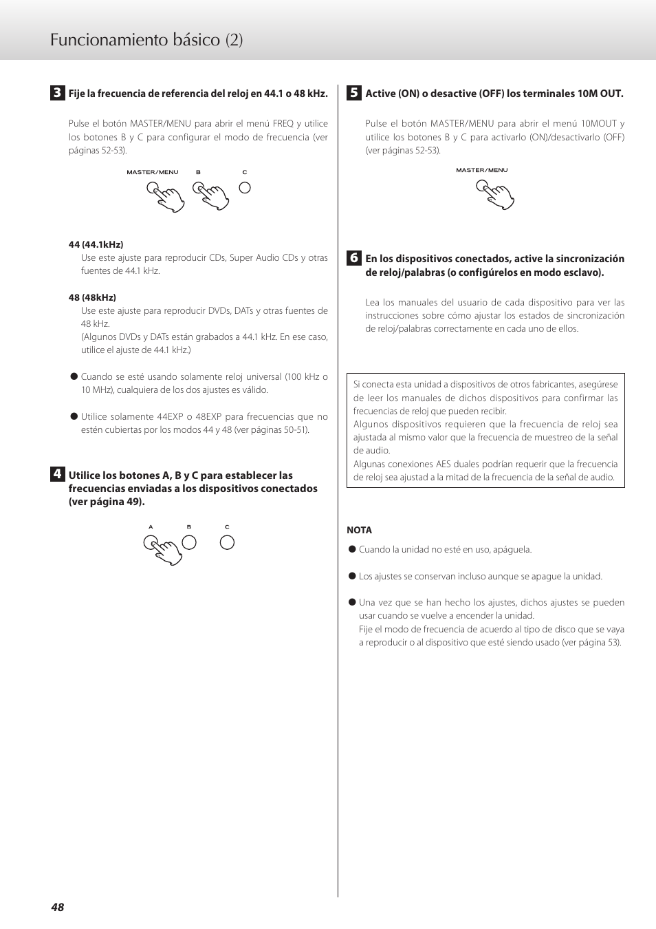 Funcionamiento básico (2) | Teac G-01 User Manual | Page 48 / 60