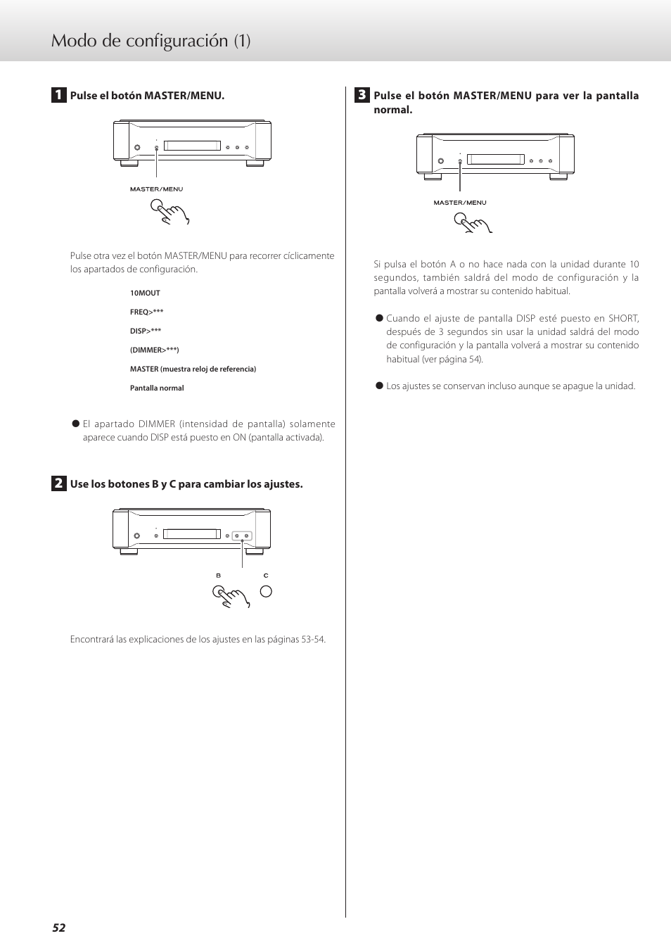 Modo de configuración, Modo de configuración (1) | Teac G-01 User Manual | Page 52 / 60