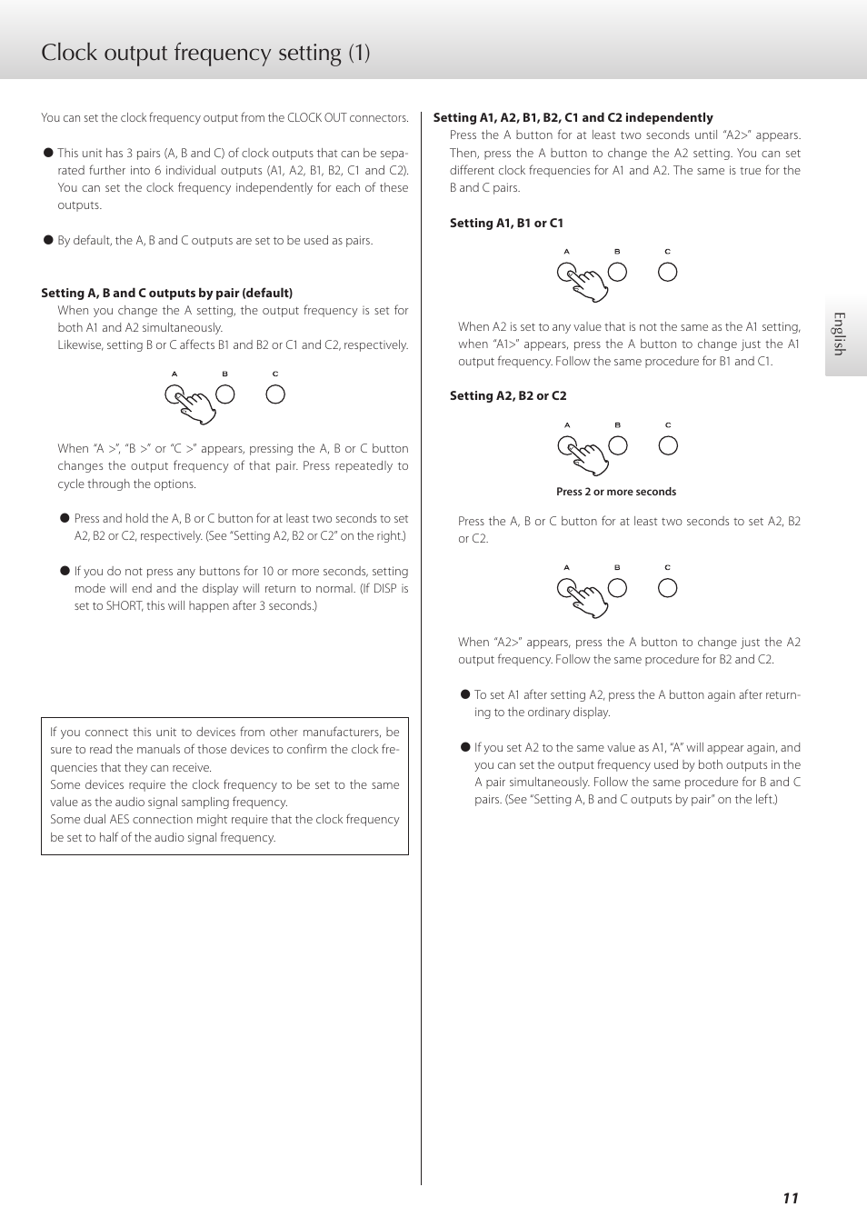 Clock output frequency setting, Clock output frequency setting (1) | Teac G-02 User Manual | Page 11 / 48