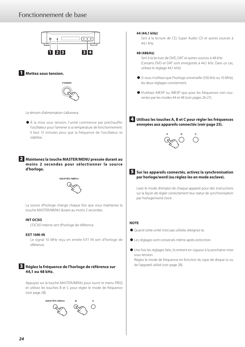 Fonctionnement de base | Teac G-02 User Manual | Page 24 / 48