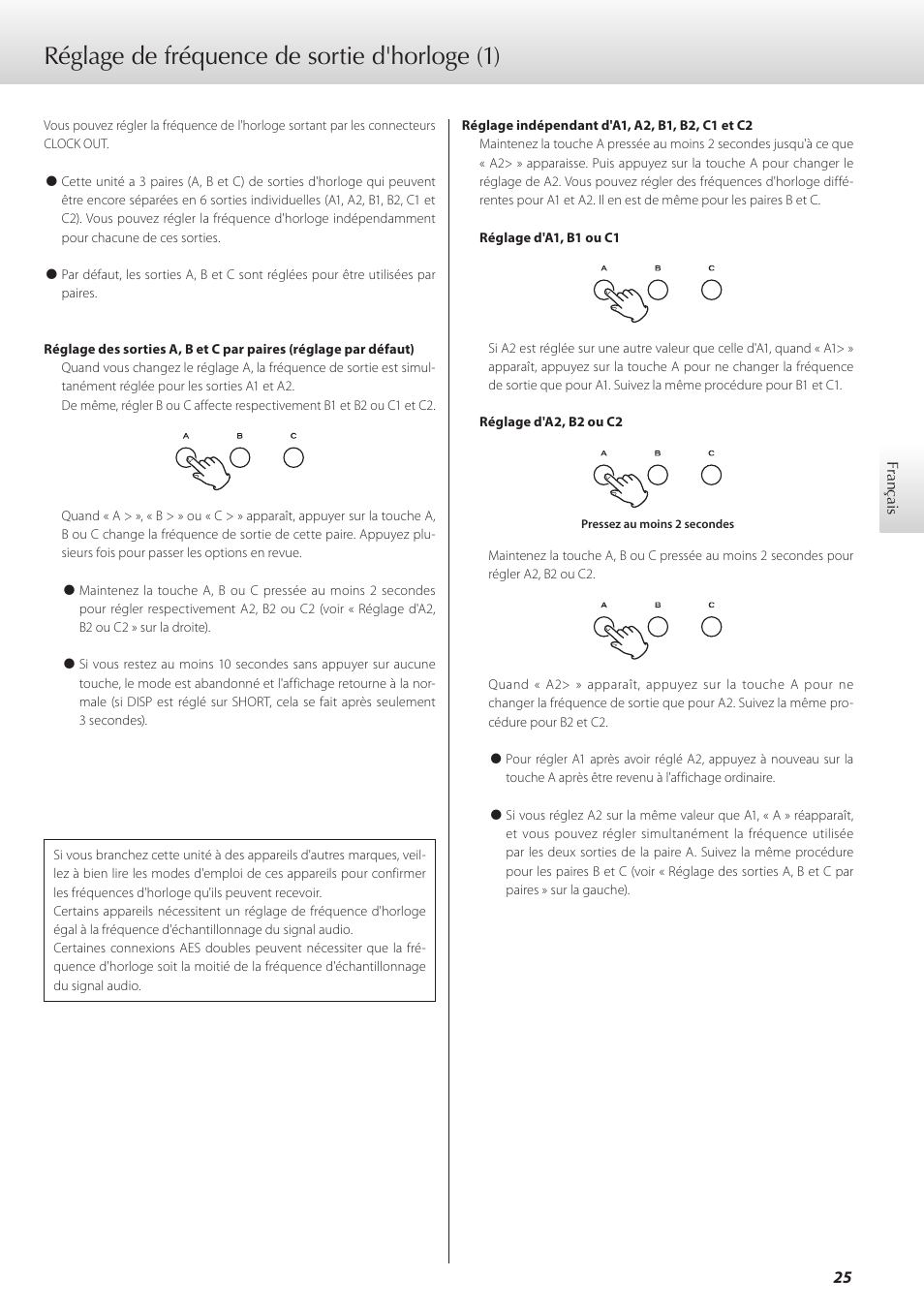 Réglage de fréquence de sortie d'horloge, Réglage de fréquence de sortie d'horloge (1) | Teac G-02 User Manual | Page 25 / 48