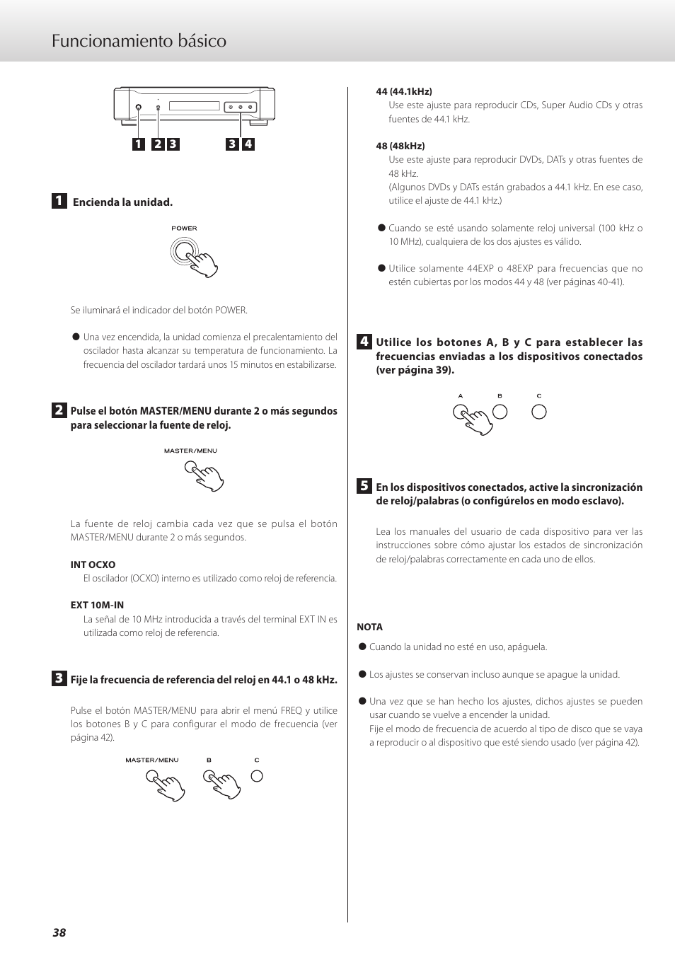 Funcionamiento básico | Teac G-02 User Manual | Page 38 / 48