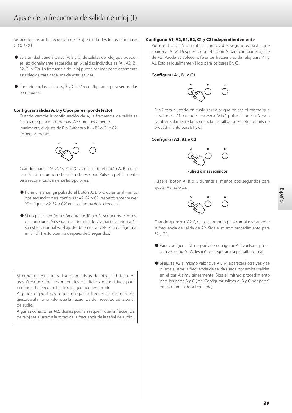 Ajuste de la frecuencia de salida de reloj, Ajuste de la frecuencia de salida de reloj (1) | Teac G-02 User Manual | Page 39 / 48