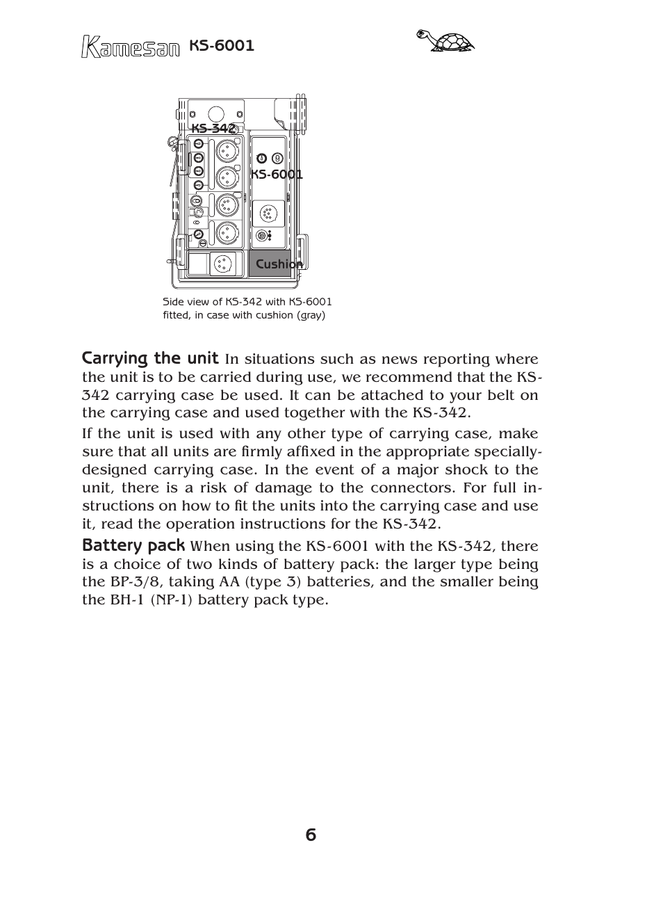 Carrying the unit, Battery pack | Teac KS-6001 User Manual | Page 6 / 16