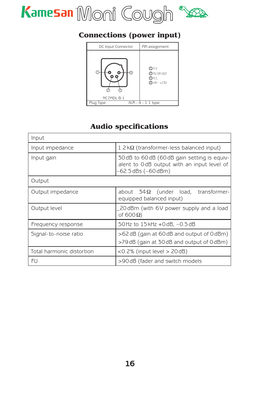 Connections (power input), Audio specifi cations | Teac KS-4320 User Manual | Page 16 / 24