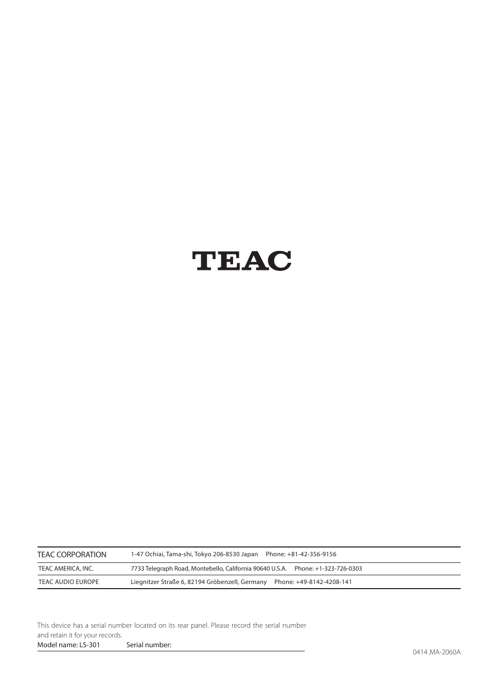 Teac LS-301 User Manual | Page 24 / 24