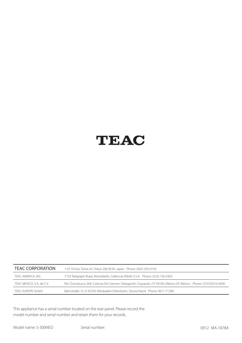 Teac S-300NEO User Manual | Page 8 / 8