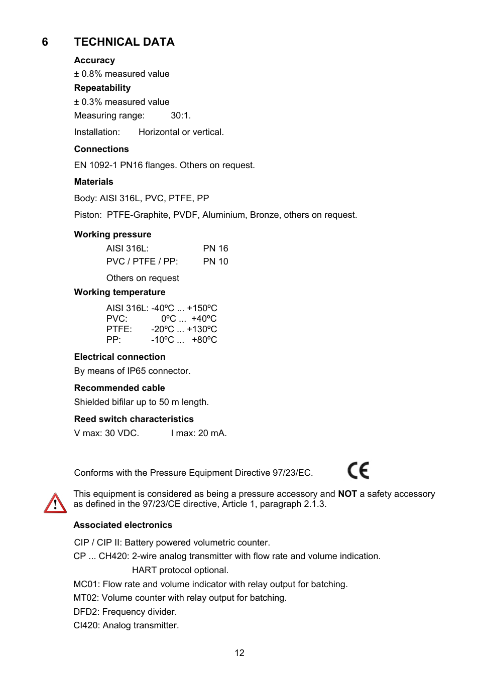 Technical data | Tecfluid COVOL Series User Manual | Page 12 / 24