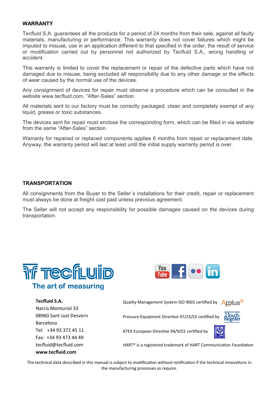 Tecfluid COVOL Series User Manual | Page 24 / 24