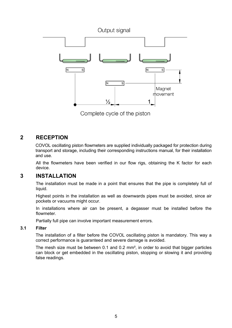 Reception, Installation, 1 filter | Tecfluid COVOL Series User Manual | Page 5 / 24