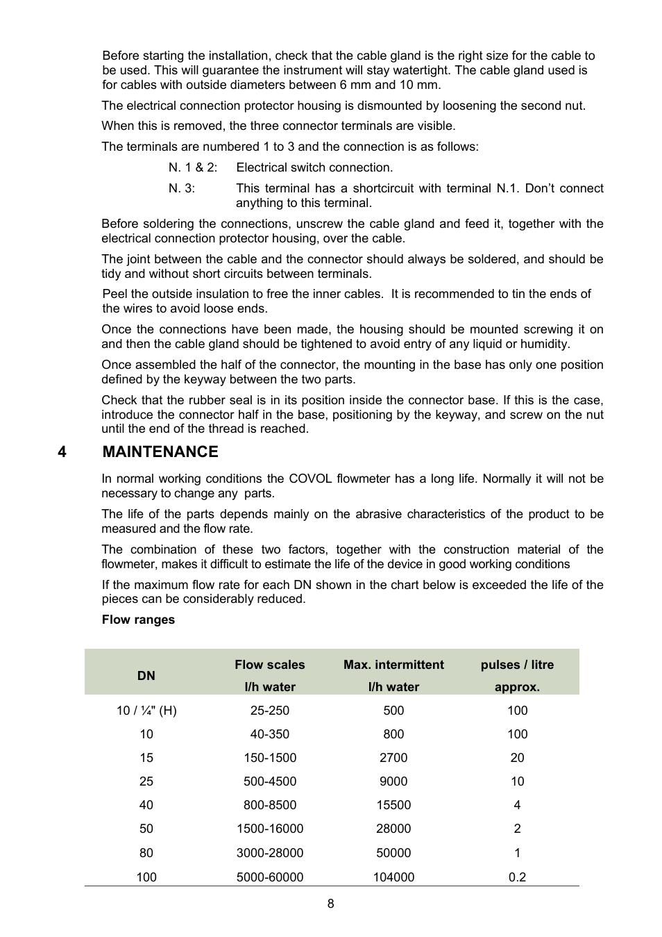 Maintenance, 4 maintenance | Tecfluid COVOL Series User Manual | Page 8 / 24