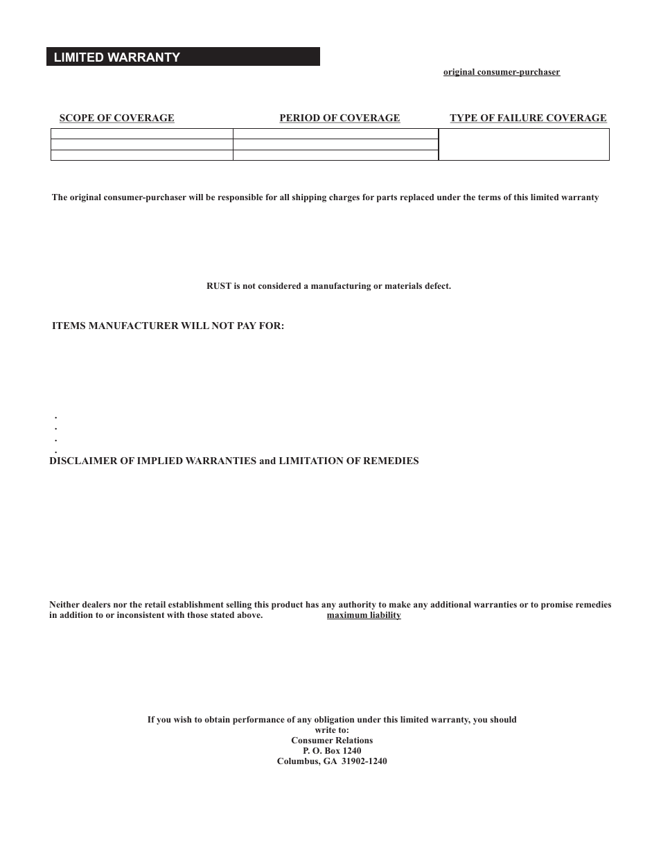 Limited warranty | Char-Broil 463440109 User Manual | Page 14 / 32