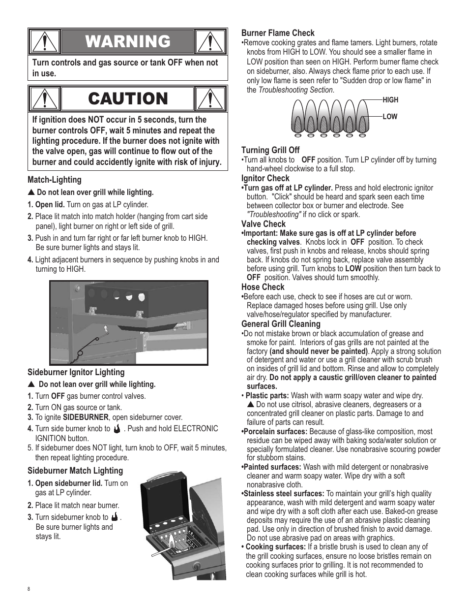 Caution, Warning | Char-Broil 463440109 User Manual | Page 8 / 32