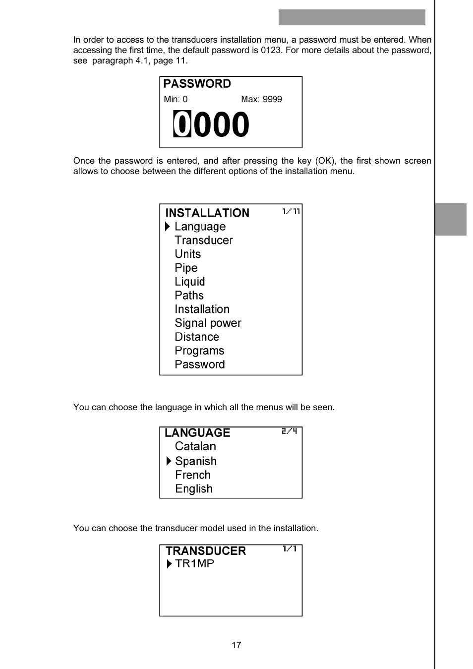 5 language, 6 transducer | Tecfluid CU Series User Manual | Page 17 / 48