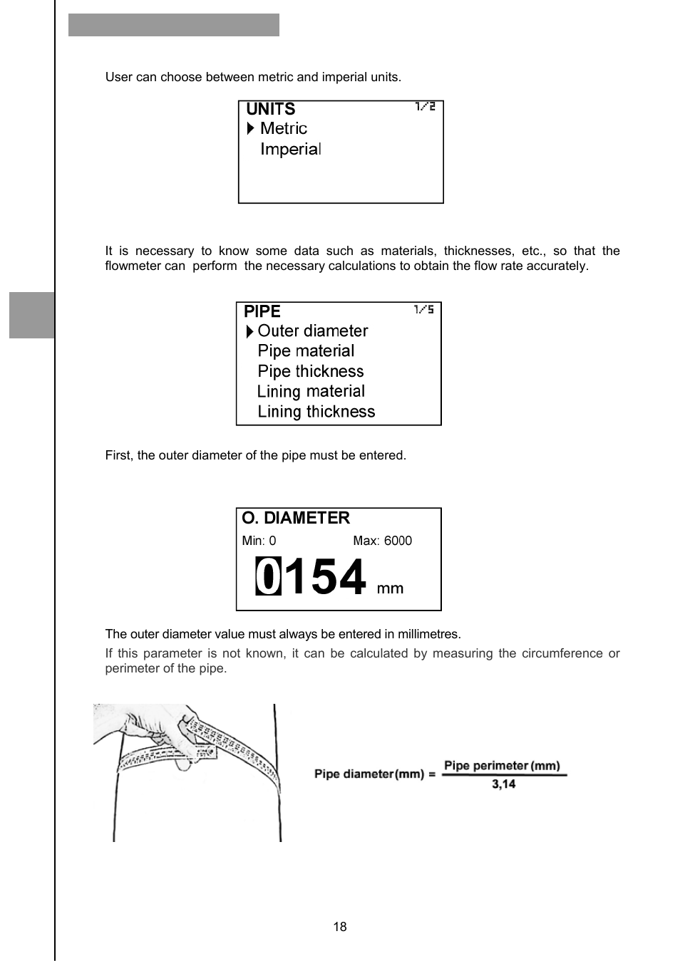 7 units, 8 pipe parameters, 1 outer diameter | Tecfluid CU Series User Manual | Page 18 / 48