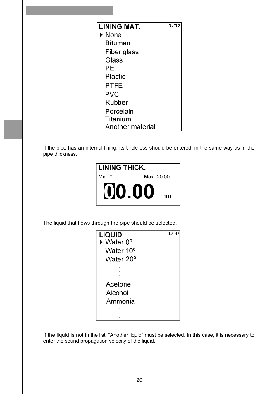 5 lining thickness, 9 liquid | Tecfluid CU Series User Manual | Page 20 / 48