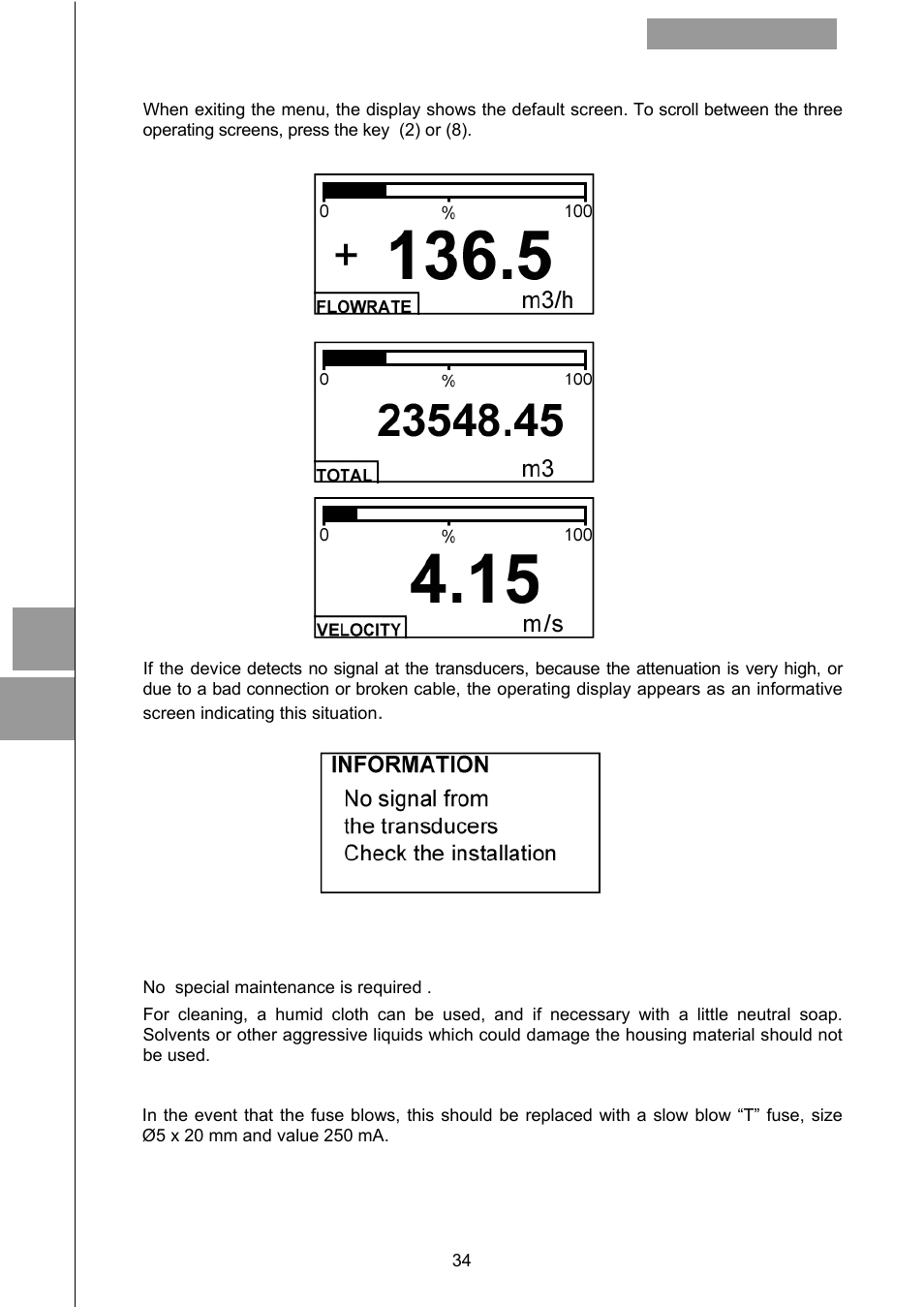 Default screen, Maintenance, 1 fuse | Tecfluid CU Series User Manual | Page 34 / 48