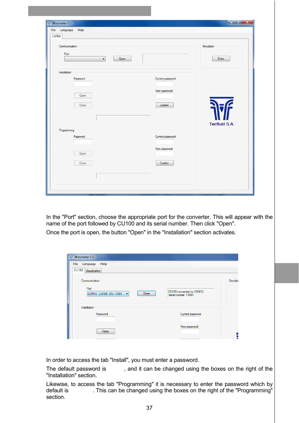 2 port connection, 3 access to installation and programming | Tecfluid CU Series User Manual | Page 37 / 48