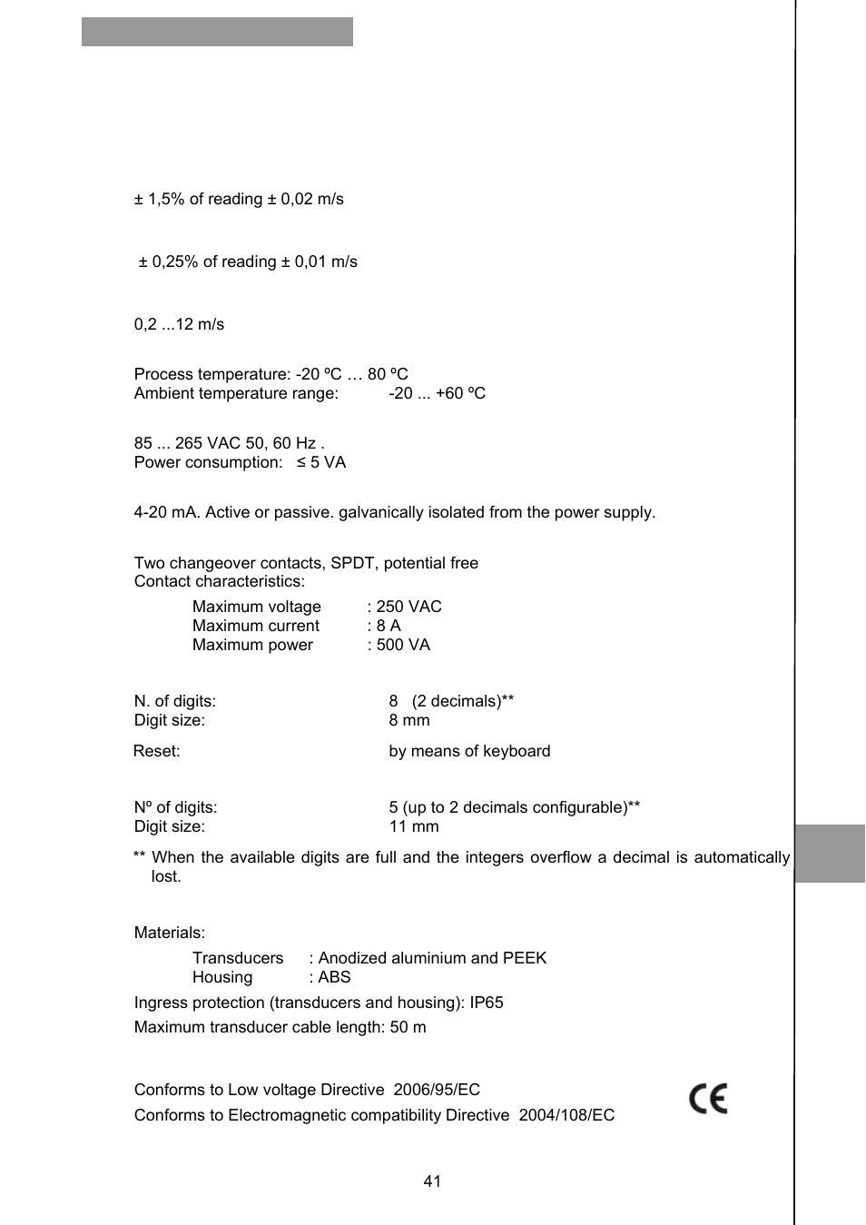 Technical characteristics | Tecfluid CU Series User Manual | Page 41 / 48