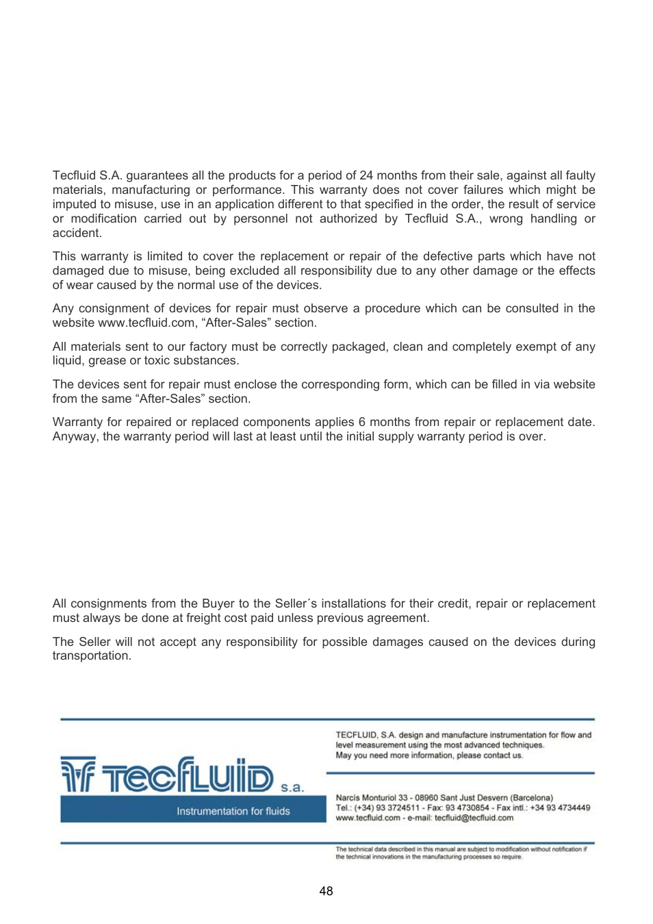 Tecfluid CU Series User Manual | Page 48 / 48