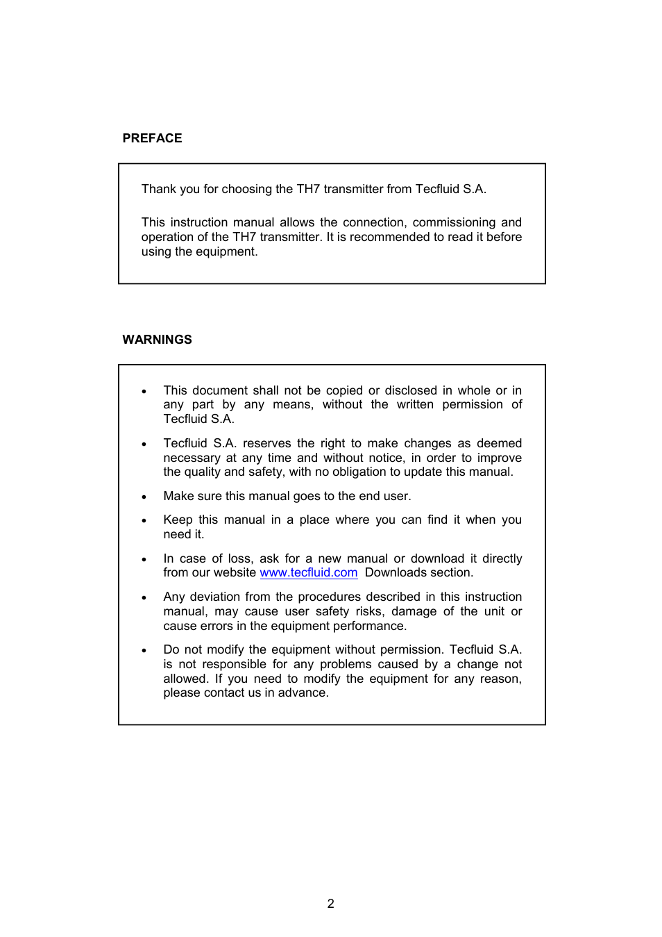 Tecfluid TH7 User Manual | Page 2 / 20