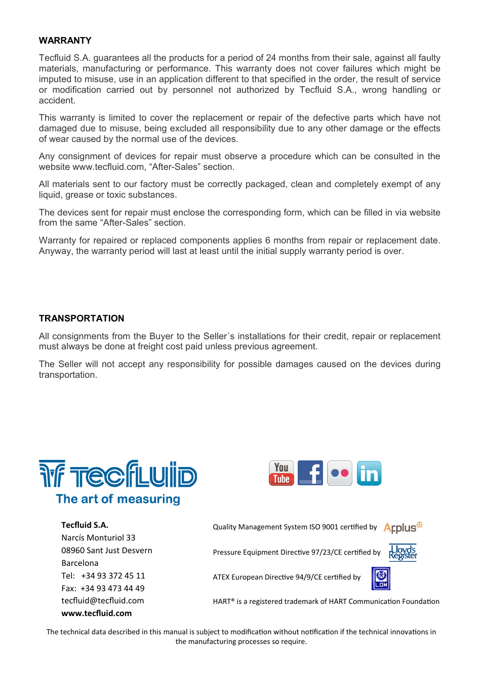 Tecfluid TH7 User Manual | Page 20 / 20