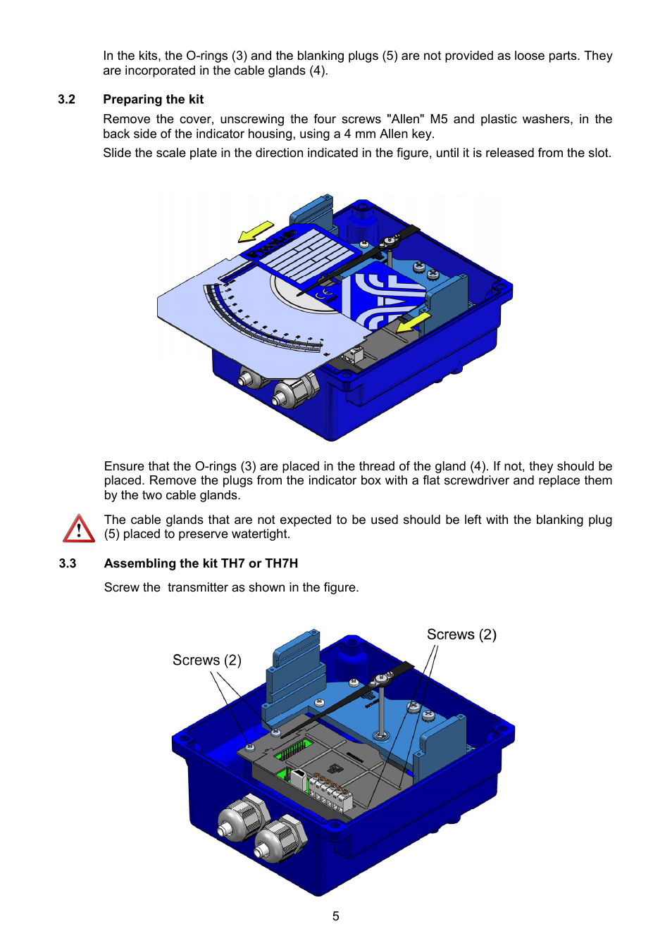 2 preparing the kit, 3 assembling the kit th7 or th7h | Tecfluid TH7 User Manual | Page 5 / 20