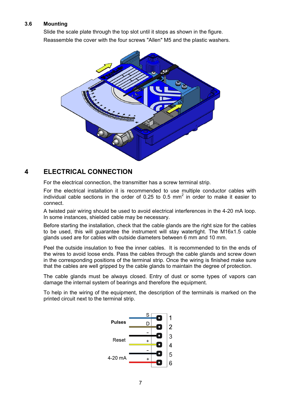 6 mounting, Electrical connection, 4 electrical connection | Tecfluid TH7 User Manual | Page 7 / 20