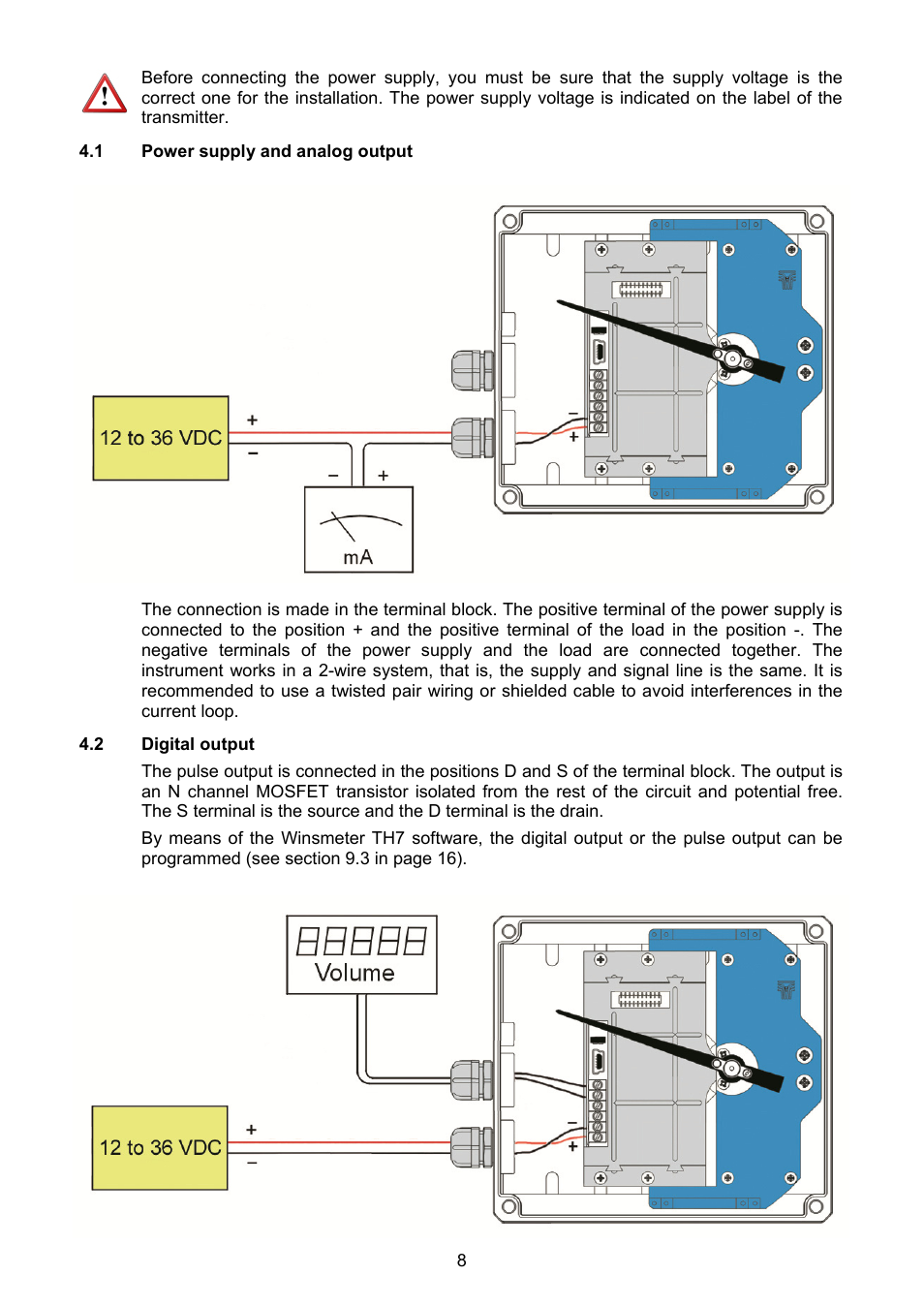 1 power supply and analog output, 2 digital output | Tecfluid TH7 User Manual | Page 8 / 20