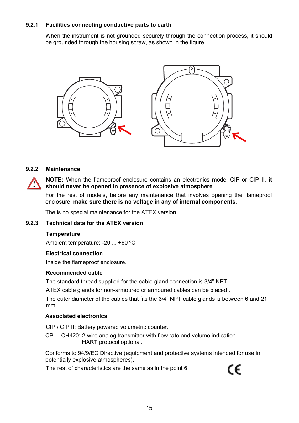 1 facilities connecting conductive parts to earth, 2 maintenance, 3 technical data for the atex version | Tecfluid TM Series User Manual | Page 15 / 20