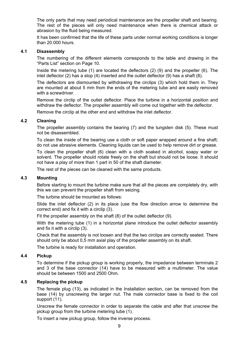 1 disassembly, 2 cleaning, 3 mounting | 4 pickup, 5 replacing the pickup | Tecfluid TM Series User Manual | Page 9 / 20