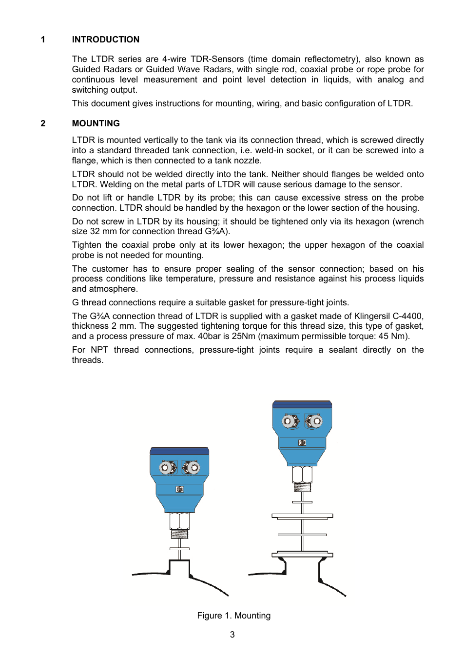 Introduction, Mounting | Tecfluid LTDR Series User Manual | Page 3 / 16