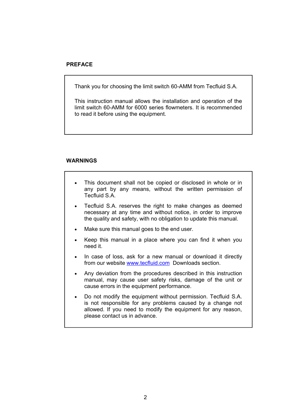 Tecfluid AMM For 6000 Series User Manual | Page 2 / 8