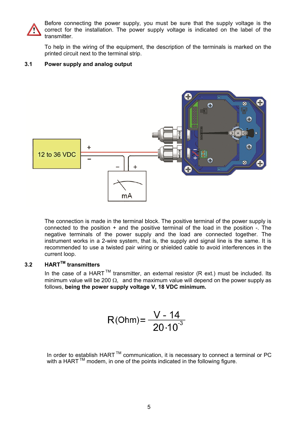 1 power supply and analog output, 2 hart transmitters | Tecfluid TH6 For AD Series User Manual | Page 5 / 12
