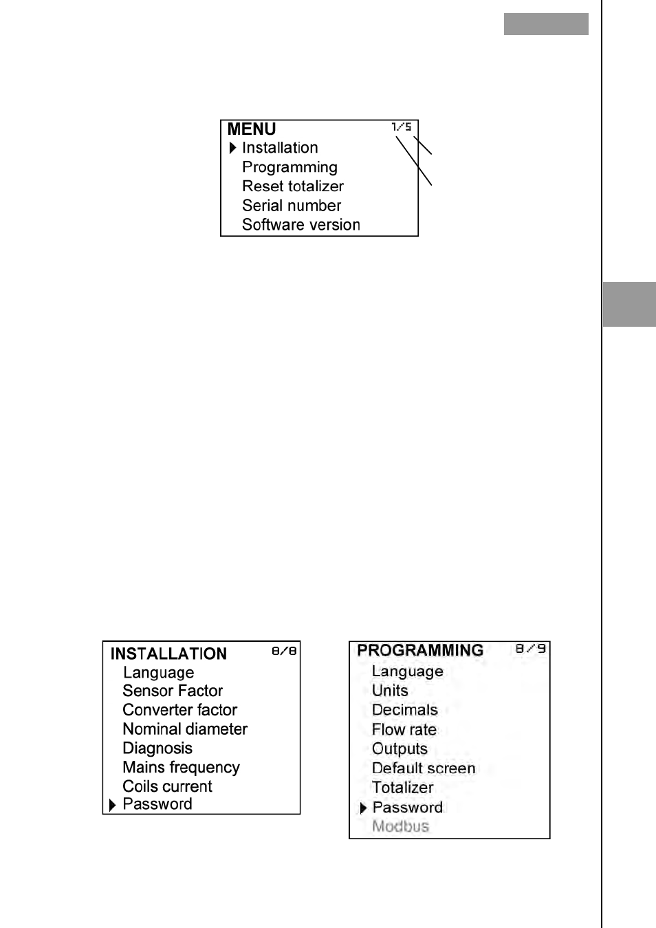 Main menu, 1 passwords to access the menus | Tecfluid MX4 For FLOMAT Series User Manual | Page 27 / 56