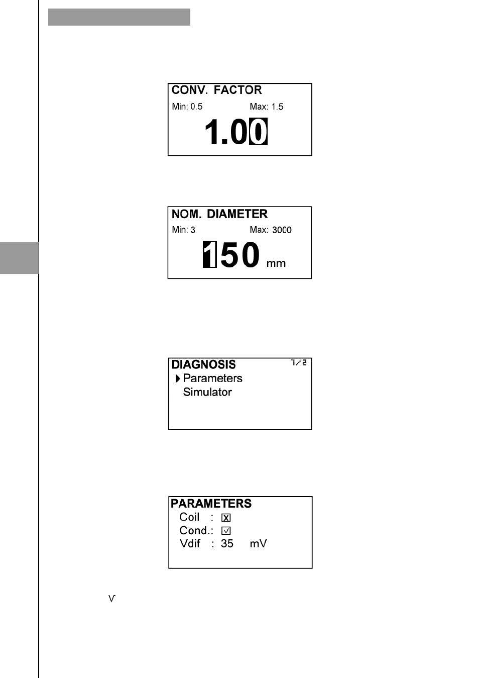 3 converter factor, 4 nominal diameter, 5 diagnosis | 1 parameters | Tecfluid MX4 For FLOMAT Series User Manual | Page 30 / 56