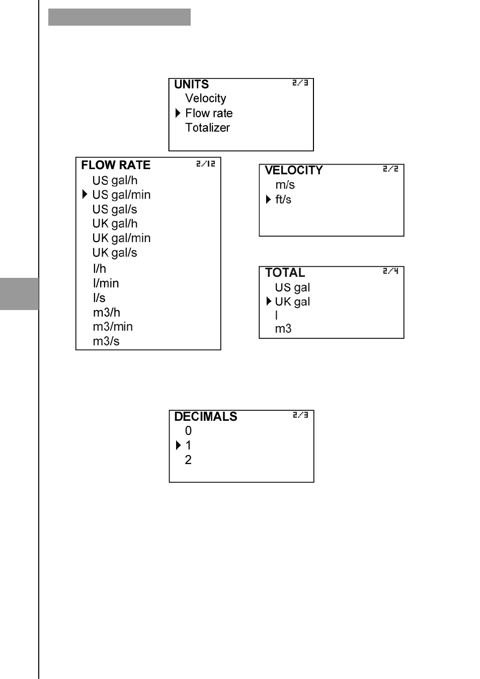 2 units, 3 flow rate decimals | Tecfluid MX4 For FLOMAT Series User Manual | Page 34 / 56