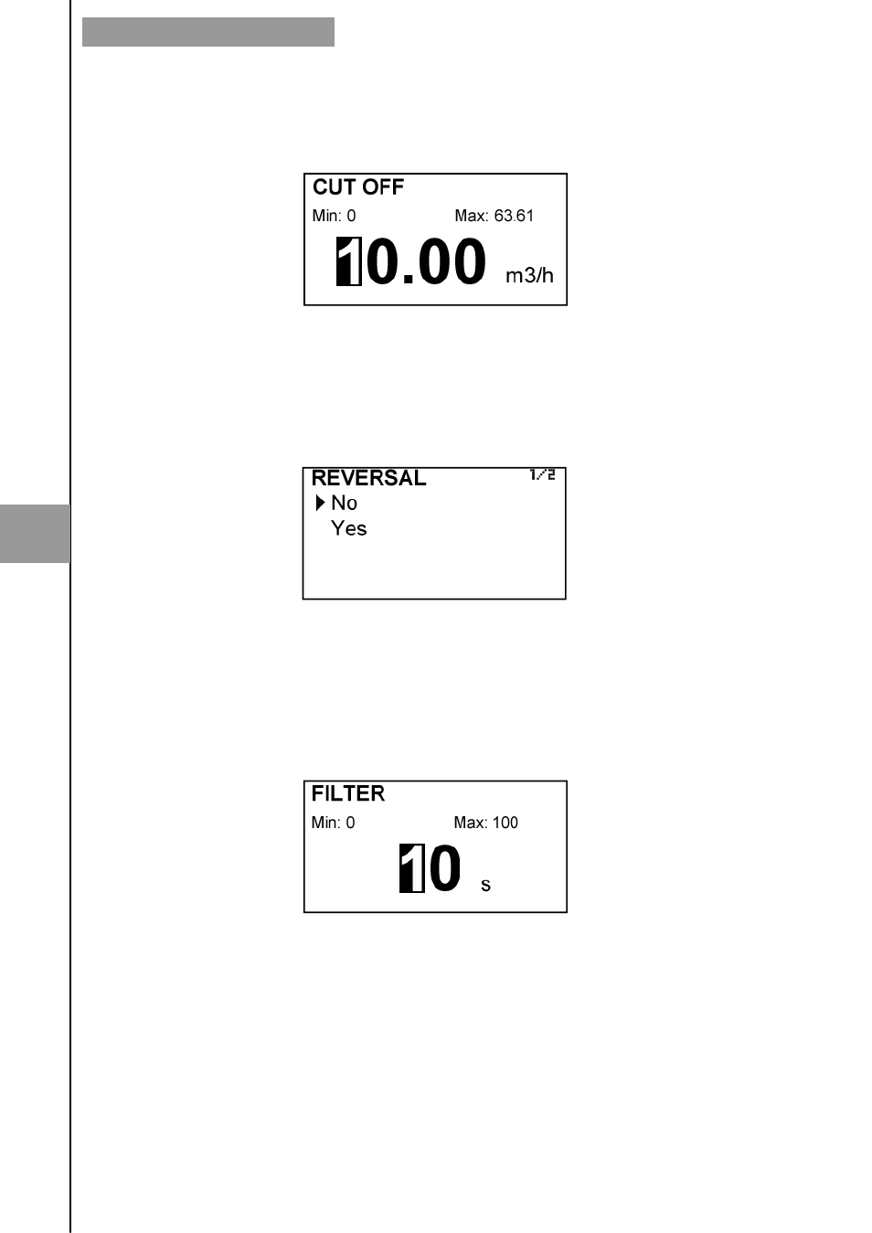 2 cut off, 3 reversal flow rate, 4 damping | Tecfluid MX4 For FLOMAT Series User Manual | Page 36 / 56
