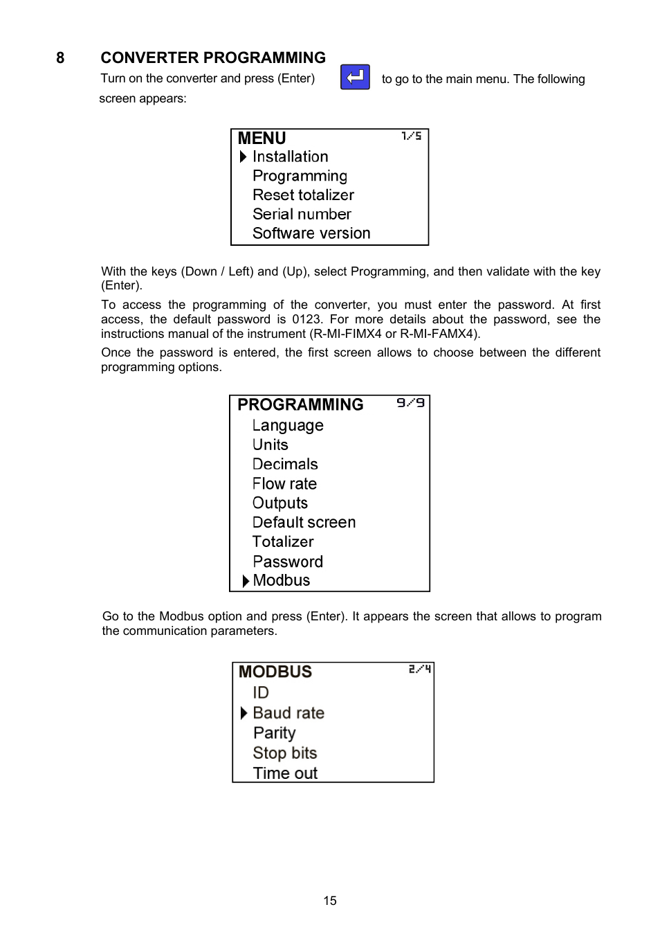 Converter programming | Tecfluid MX4B User Manual | Page 15 / 24