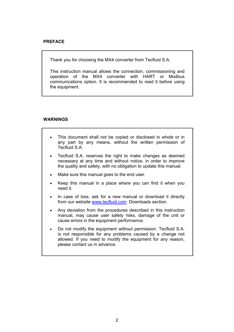 Tecfluid MX4B User Manual | Page 2 / 24