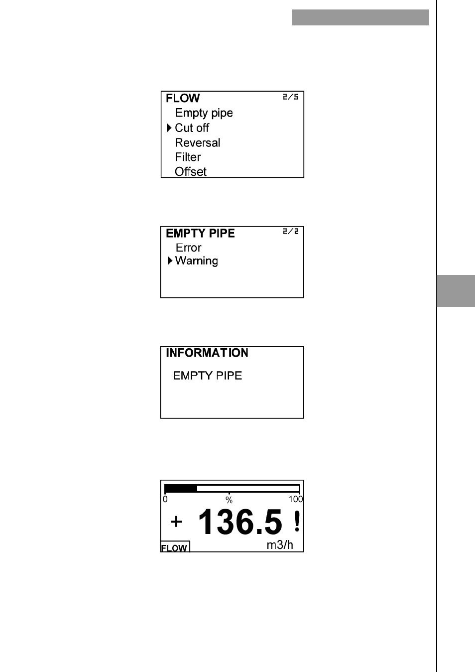 4 flow rate, 1 empty pipe, 2 cut off | Tecfluid MX4 For FLOMID Series User Manual | Page 35 / 64