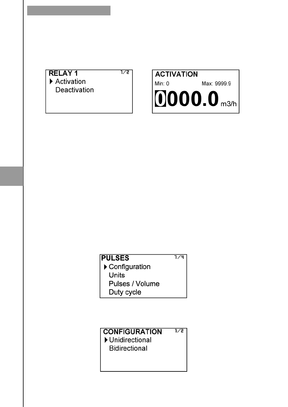 1 alarm, 2 empty pipe, 3 negative flow | 2 pulse output, 1 pulse output configuration | Tecfluid MX4 For FLOMID Series User Manual | Page 38 / 64