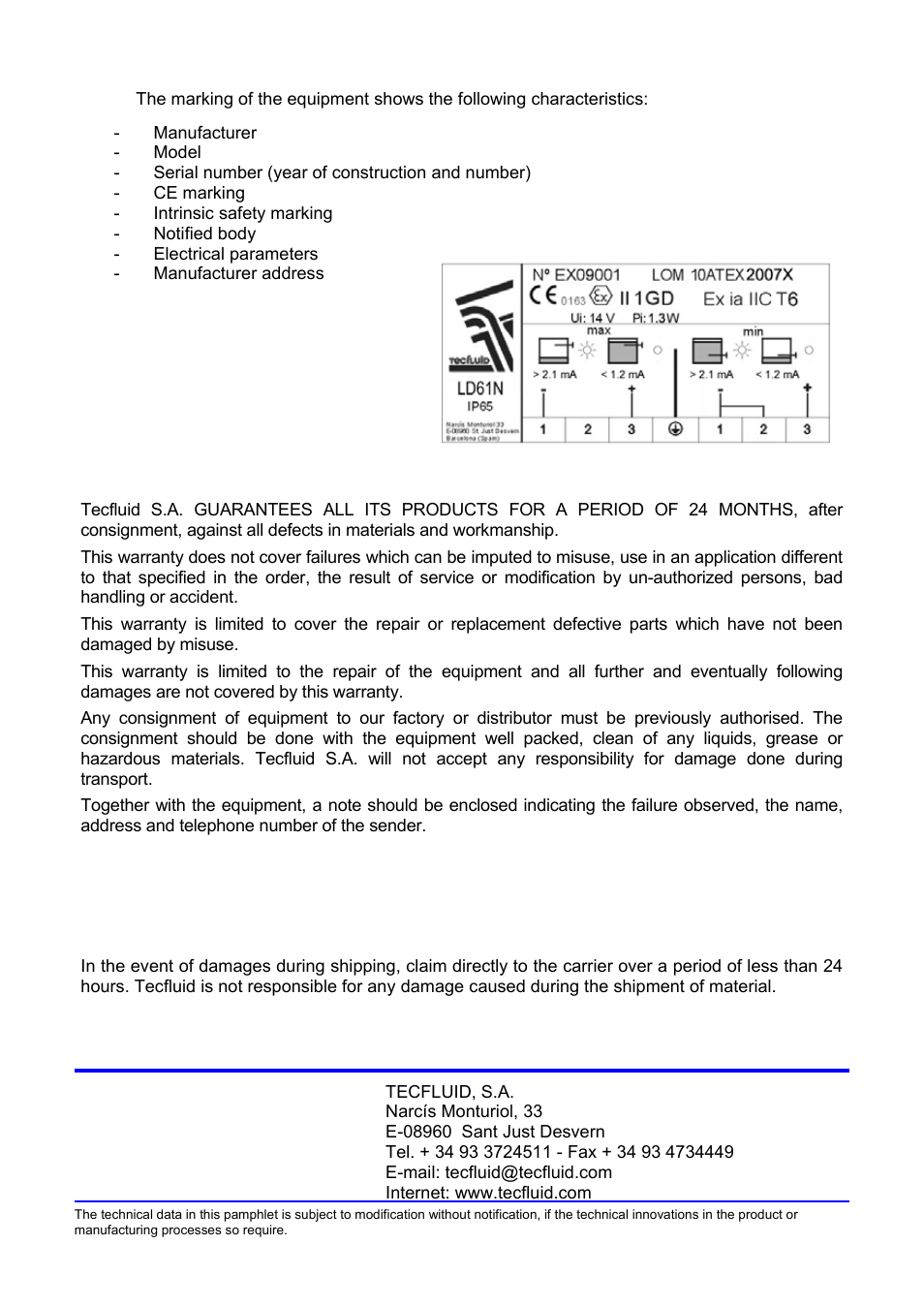 Tecfluid LD61N User Manual | Page 8 / 8