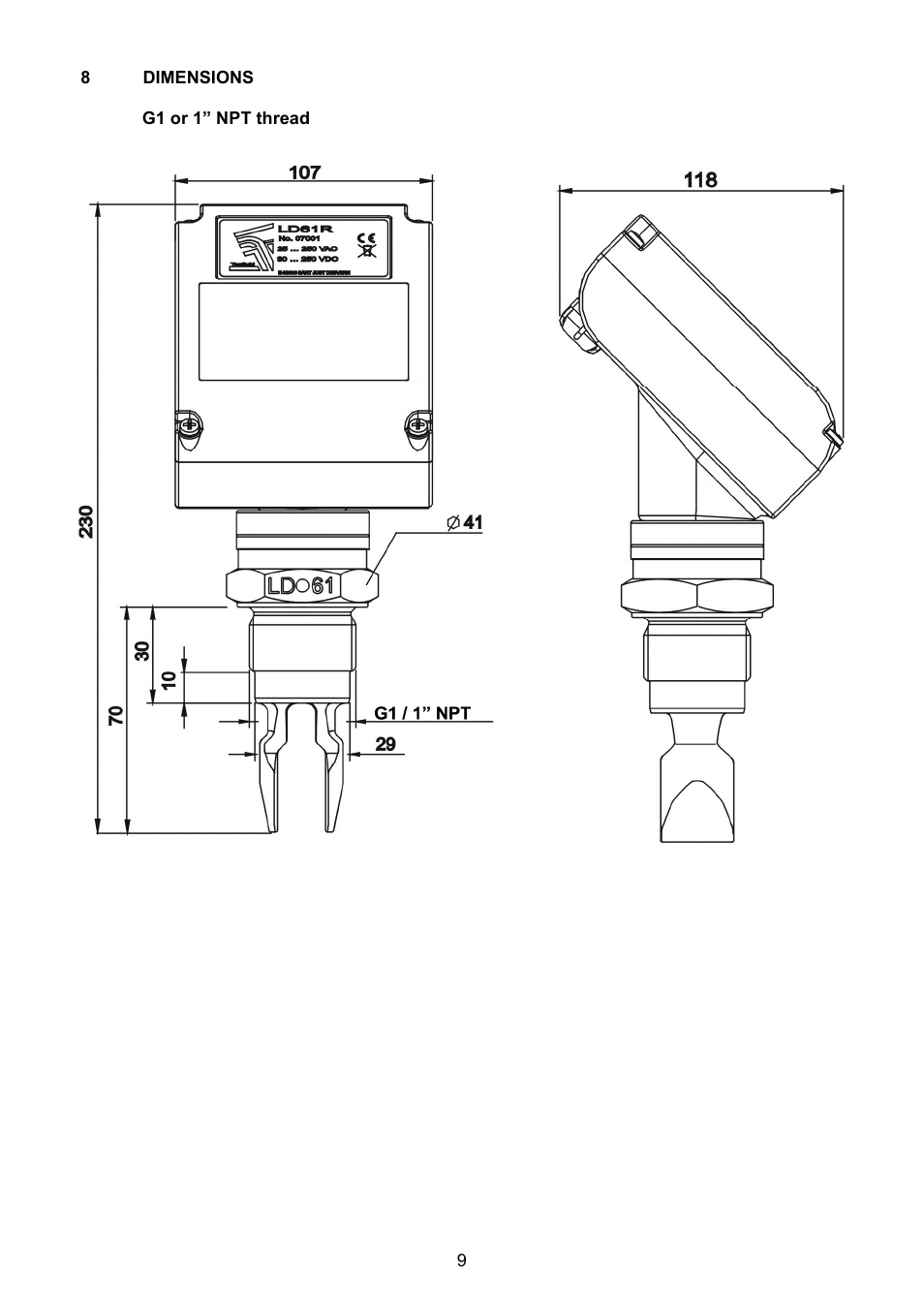 Dimensions | Tecfluid LD61R User Manual | Page 9 / 12