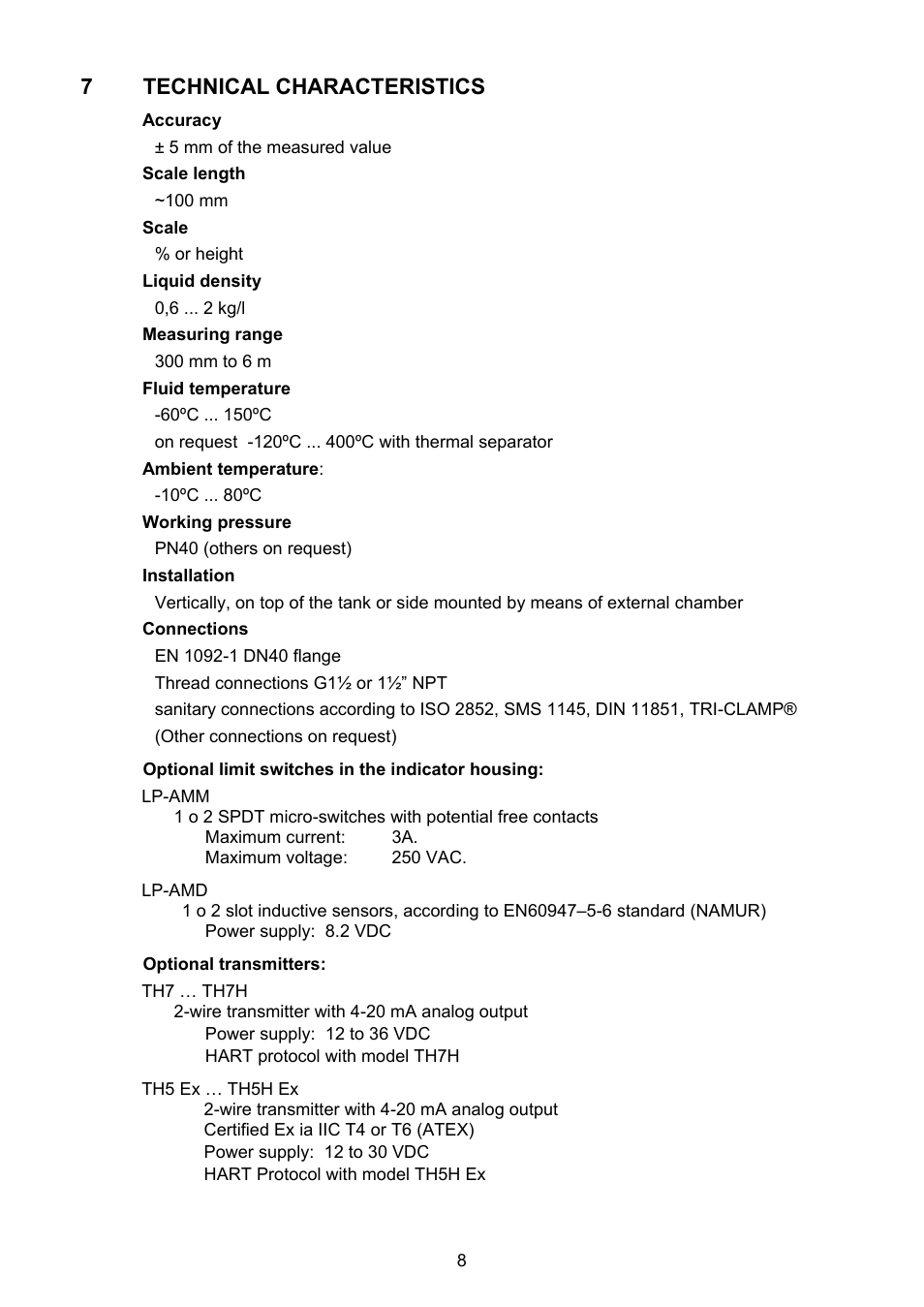 Technical characteristics, 7 technical characteristics | Tecfluid LP Series User Manual | Page 8 / 12