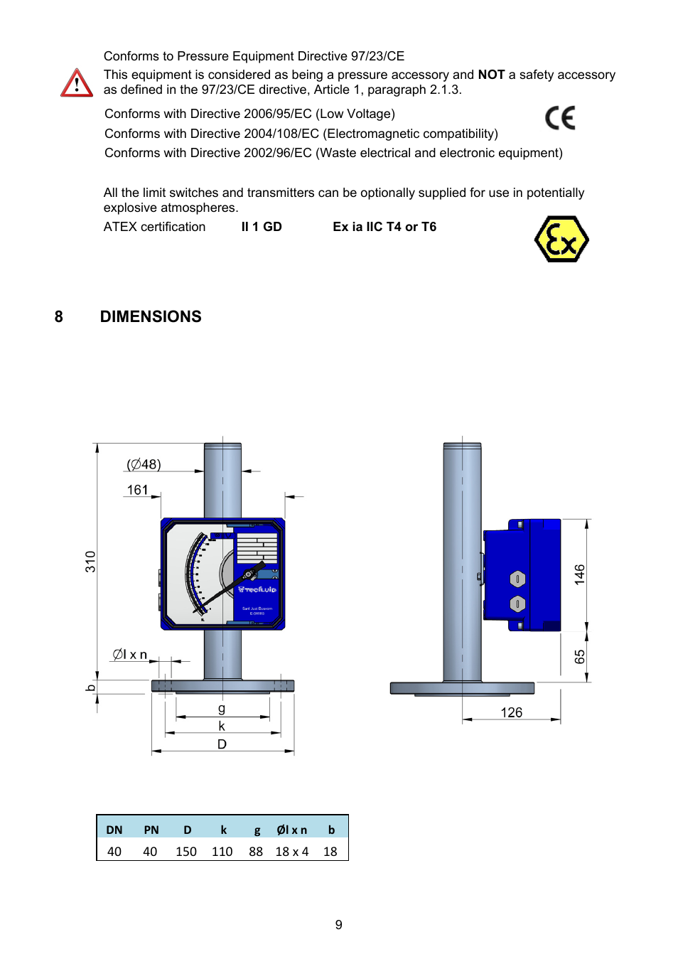 Dimensions, 8 dimensions | Tecfluid LP Series User Manual | Page 9 / 12
