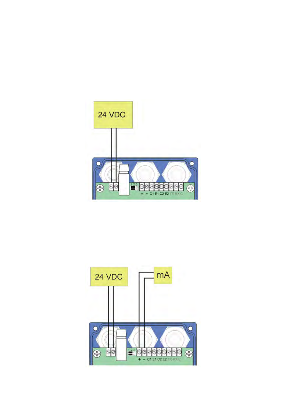 1 power supply connection, 2 analog output connection | Tecfluid LU Series User Manual | Page 7 / 28